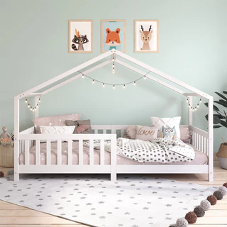 Cama Montessoriana Madeira Maciça Casa com Estrado Lisan