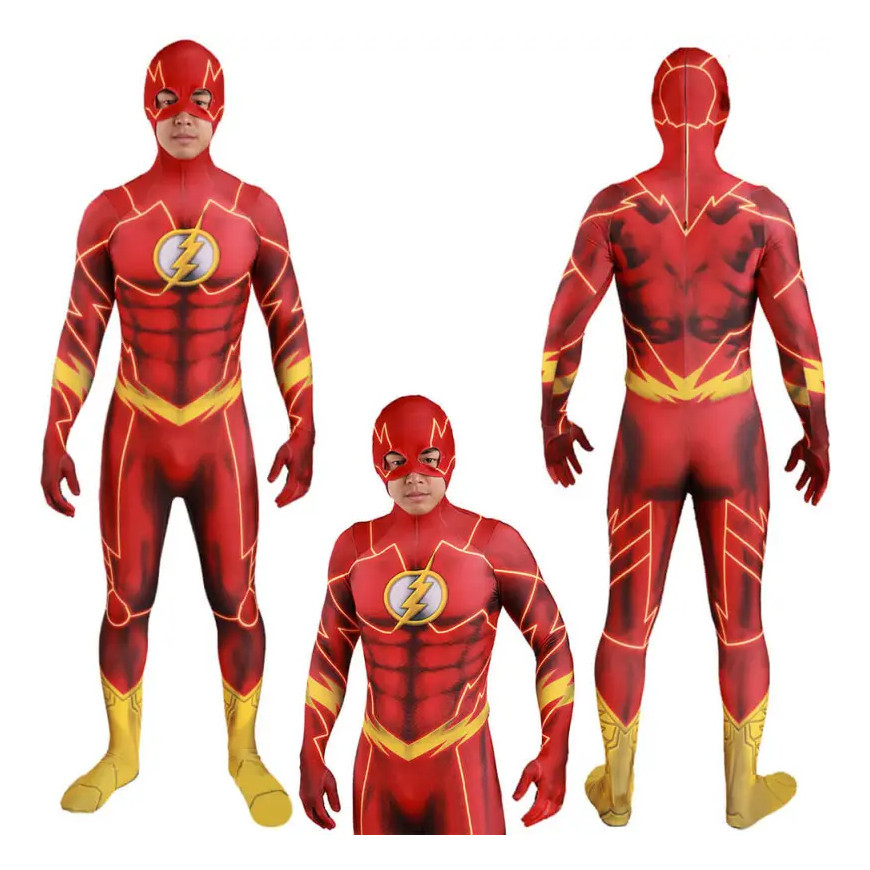 Fantasia The Flash Com Máscara Cosplay Traje Modelo Luxo