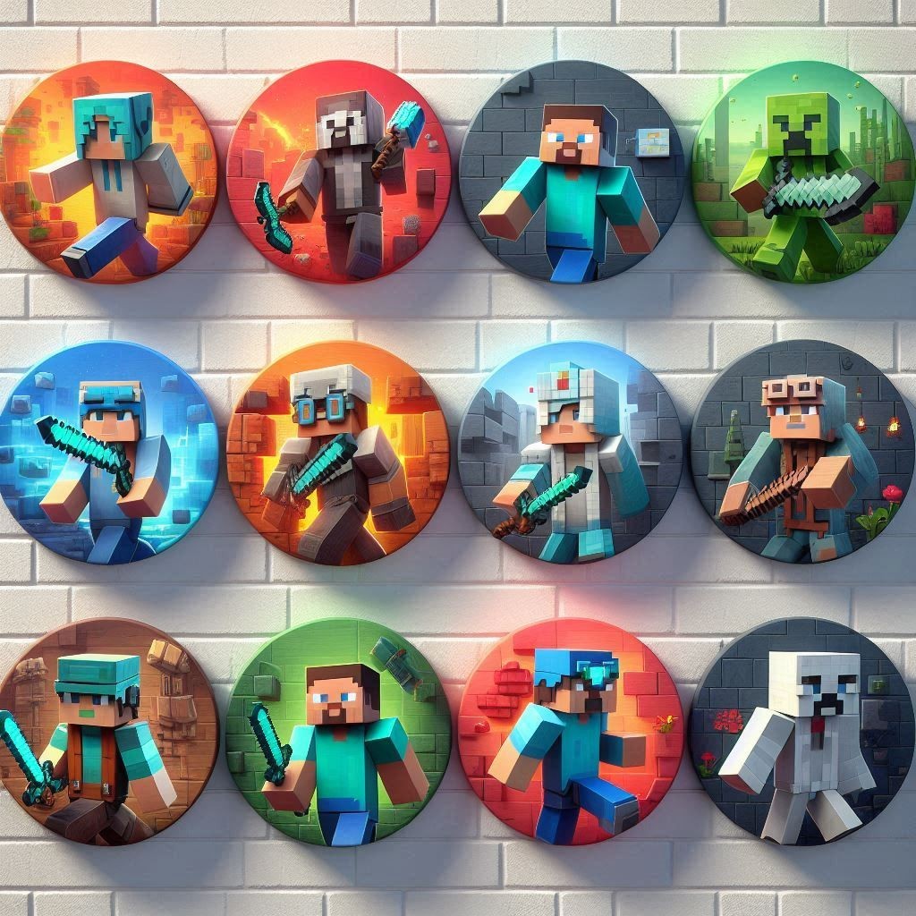 100 Adesivos Papel Fotográfico 4x 4cm MINECRAFT festa adesivo redondo não personalizado latinha aniversario decoração