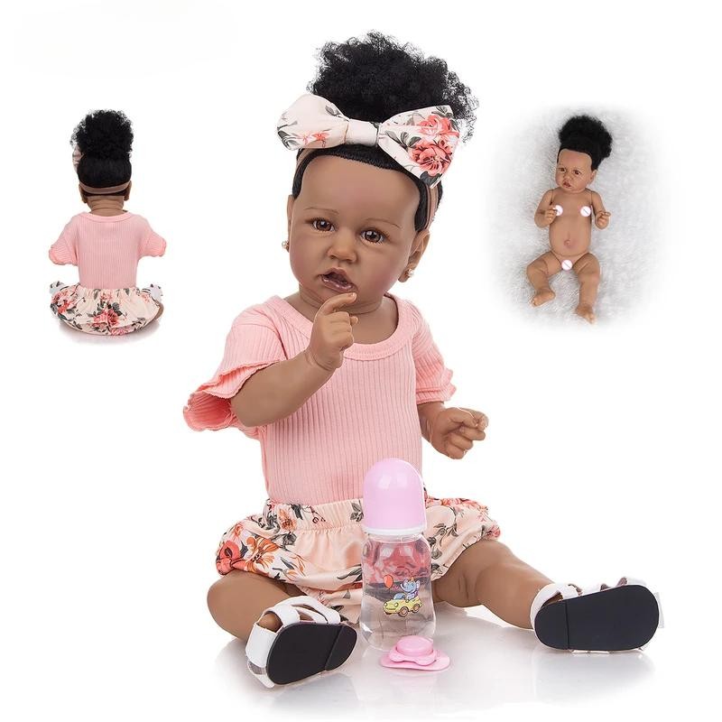 Full body silicone African black skin reborn baby dolls 57 cm real