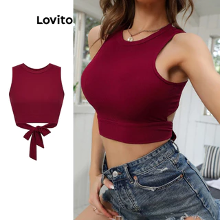 Lovito Casual Simples Frente Tie Tank Top para Mulheres L99ED879