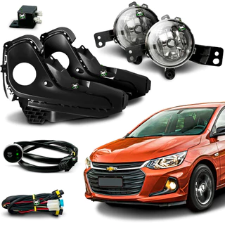 Kit Farol Auxiliar Milha Onix 2020 2021 2022 Moldura Preta Botao Touch