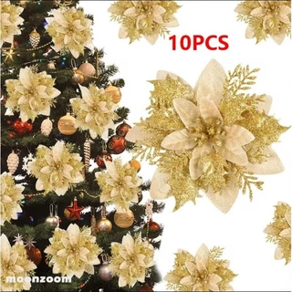 10/5/1 Pçs 14cm Glitter Artificial Flores De natal Decoração Da Árvore Feliz Ano Novo Ornamentos Falsas-MZ