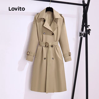 Lovito Casaco Casual com fivela lisa para mulheres LNL101628 em Promoção na Shopee Lovito Casaco Casual com fivela lisa para mulheres LNL101628
