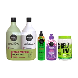 Kit Shampoo + Condicionador SOS Hidratação, Gelatina + Creme para Pentear #todecacho e Ativador de Cachos Hidra em Oferta na Shopee