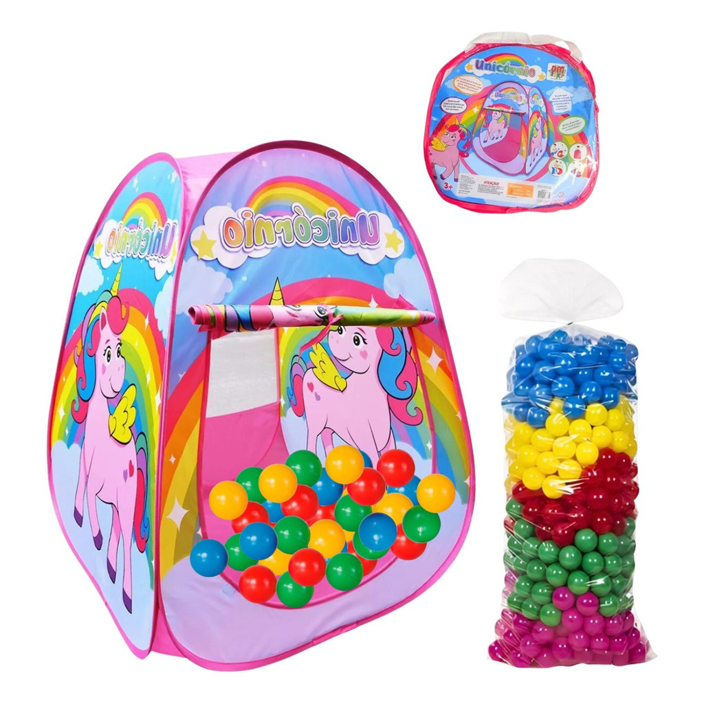 Barraca Casinha Infantil Dobrável Unicórnio Menina + Bolinhas