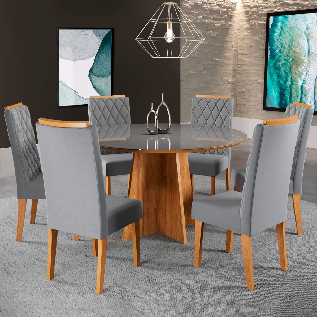 Mesa de Jantar 6 Lugares Isabela Diamantina com Vidro