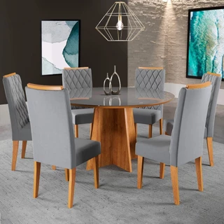 Mesa de Jantar 6 Lugares Isabela Diamantina com Vidro