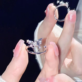 Exquisito Anéis Estereoscópicos De Dedo De Borboleta Estereoscópico Para Meninas Abertura Irregular Jóias De Anel Ajustável