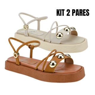 KIT 2 PARES Sandália Papete com Tiras Ajuste Super Confort Rebite 1583 LANÇAMENTO