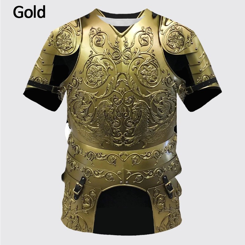 2024 Nova Armadura Medieval 3D Camiseta De Manga Curta Com Gola Redonda Engraçada Para Homens