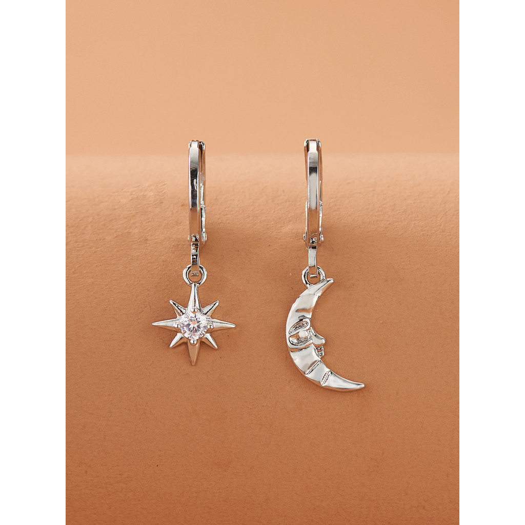 2 Estrelas Brincos Lunares Brincos Assimétricos Fivelas de Orelha Senhoras Brincos Pingentes Jóias