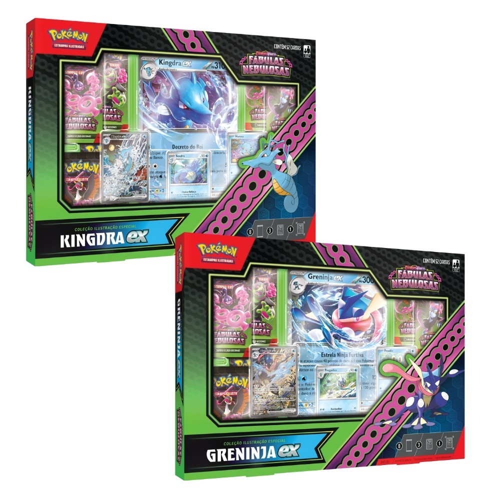 BOX POKÉMON KINGDRA OU GRENINJA EX FÁBULAS NEBULOSAS EV6.5 COPAG 8 PACOTES COLEÇÃO CARTAS TCG JUMBO