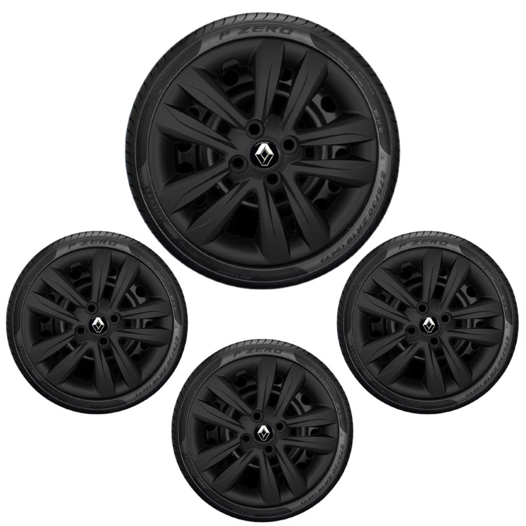 Jogo 4 calotas Renault Sandero Logan symbol aro 15 Preto fosco