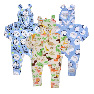 Kit 3 Macações Ziper New Soft Com Capuz E Orelinha Para Bebe Menino E Menina