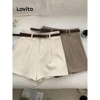 Lovito Short casual com zíper liso para mulheres LNL75228