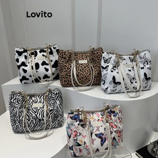Lovito Bolsa de ombro pequena com estampa de borboleta de grande capacidade para mulheres LFA46439