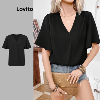 Lovito Blusa casual lisa plissada para mulheres L99ED882