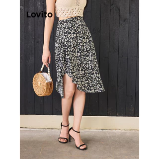 Lovito Saia feminina Boho Ditsy com babados florais L95ED159
