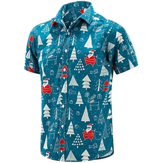 2024camisa Havaiana De Natal Masculina De Manga Curta Com Fivela Camisa De Vestido De Férias De Papai Noel
