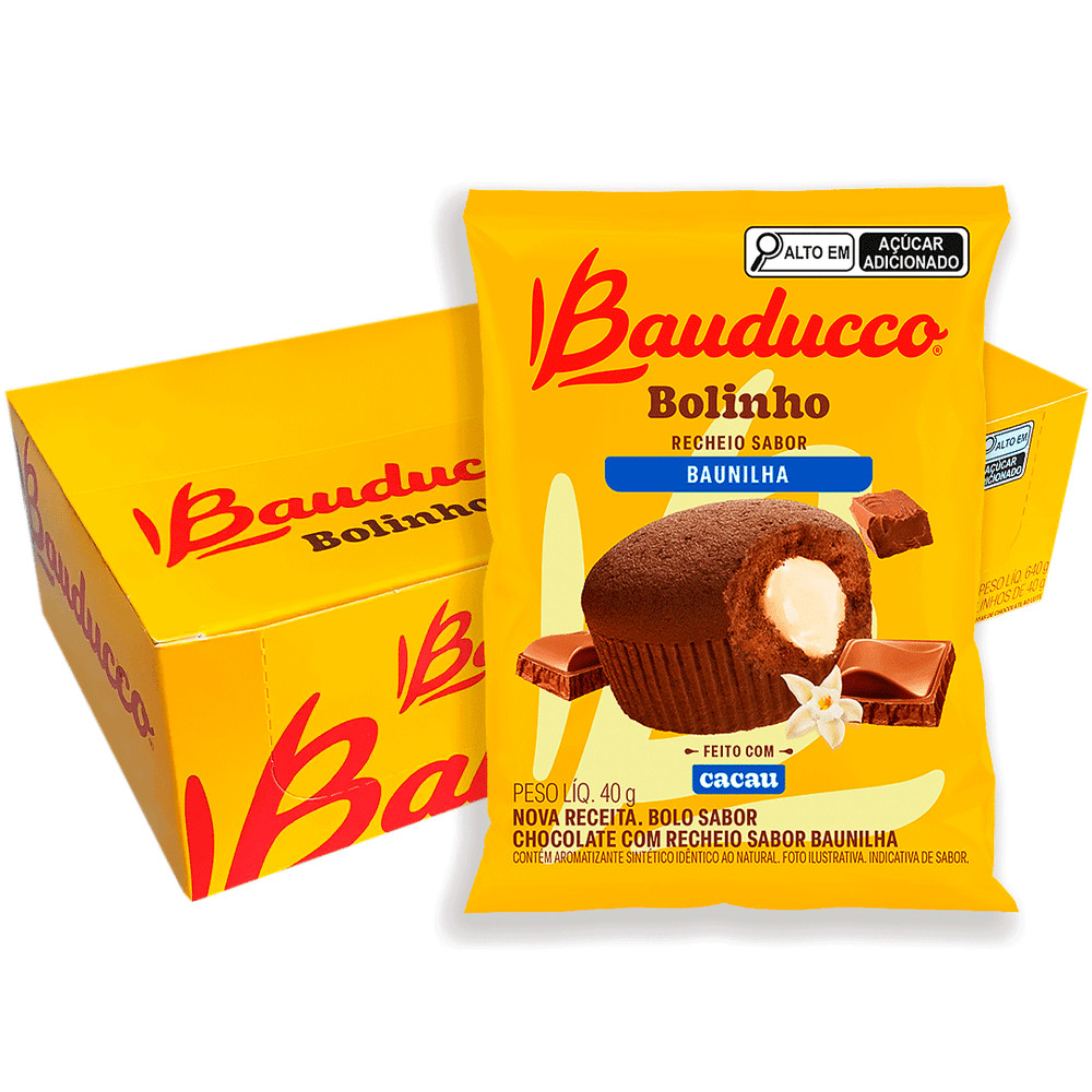 Bolinho Chocolate Com Recheio de Baunilha Bauducco Caixa 16 Unidades De 40g