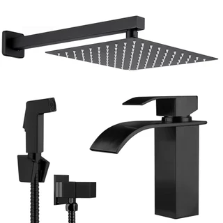 Torneira Cascata Bica Baixa Banheiro E Ducha Higiênica Luxo Preto
