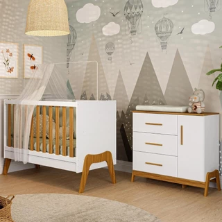 Quarto Bebê Completo Berço Americano Cômoda 1 Porta Arco Retrô 100% MDF em Oferta na Shopee