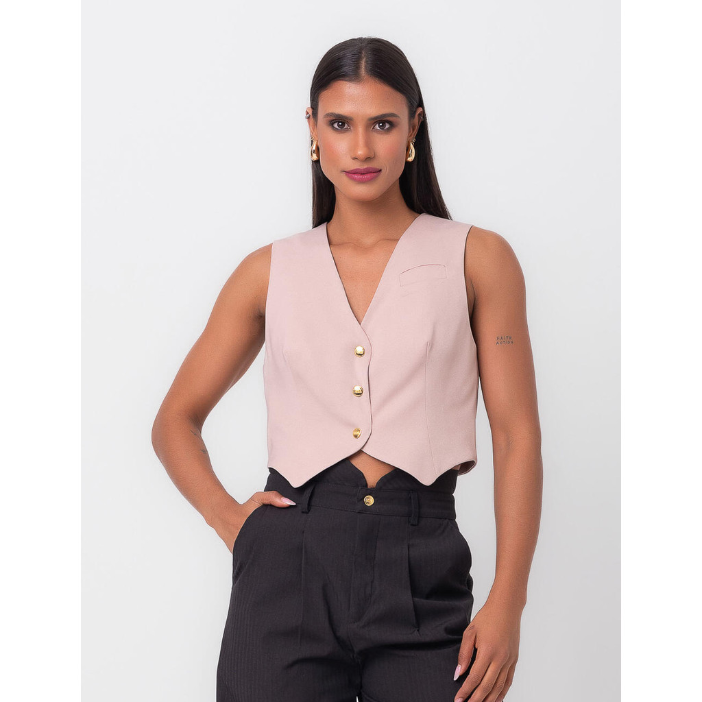Colete Curto De Alfaiataria Rosa Labrava | Shopee Brasil