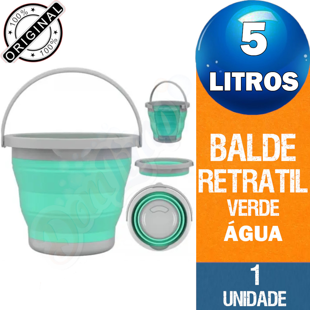 Balde 5 Litros Retrátil Verde Água - Flash Limp | Shopee Brasil