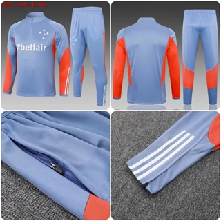 24/25 Cruzeiro Adulto Meio Zíper Manga Longa Terno De Treinamento Esportivo Bolso Superior Com Calças Esportivas