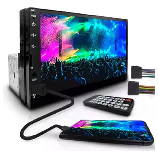 Central Multimídia Touch Screen Universal Mp5 Bt 1 Din 7 Pol Espelha Dvd Bluetooth USB Controle Remoto Som Automotivo