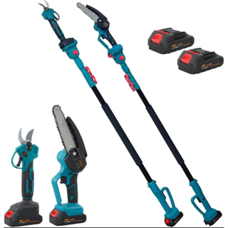 Kit Jardim 3 em 1 Motosserra Tesoura Elétrica Extensor Telescópico a Bateria NOXMIX