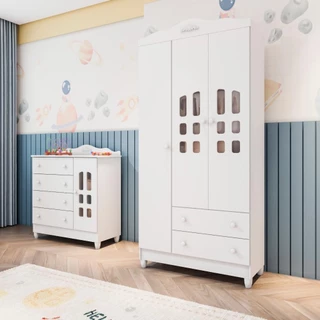 Quarto de Bebê Provençal Lisa Guarda Roupa 3 Portas Cômoda Infantil com Porta Branco Carolina Baby em Oferta na Shopee