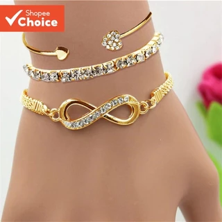 Conjunto De Corrente De Cobra E Pulseira Infinita Da Moda Dourada-3 Peças Com Diamantes Spa rkling , Presente Perfeito P em Oferta na Shopee