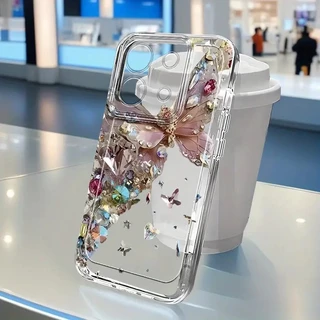 Capinha Capa transparente Anti-impacto Borboleta Desenho para iPhone xr xs max 13 11 7/8 12 14 15 16 pro max plus case