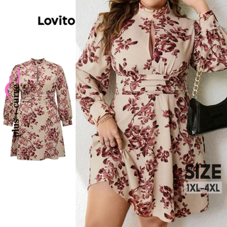 Lovito Vestido plus size curvo elegante Ditsy floral com babados para mulheres LBL13418