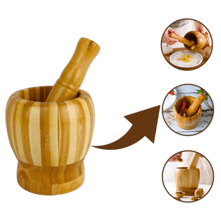 Socador Pilão De Bambu Para Temperos Condimentos Cozinha