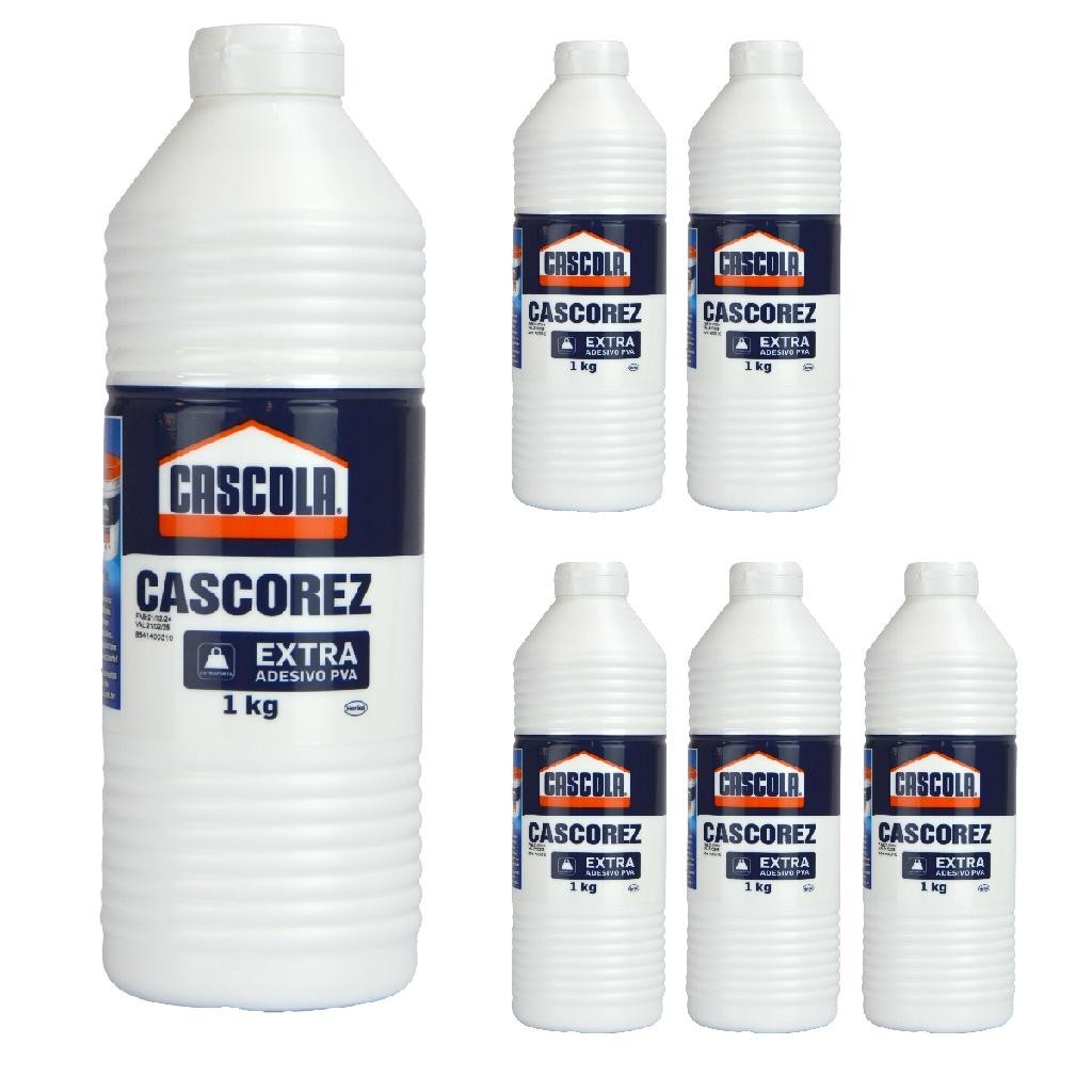 6 Cola Branca Liquida 1kg Extra Cascorez Escolar Artesanato Resistente ...