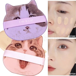 [Featured] Cat Powder Puff-Esponja De Maquiagem Em Pó De Algodão Doce-Almofada De Ar Foundation-Desenho Animado , Bonito , Macio , Úmido E Seco , Lavável , Reutilizável-Acessórios Cosméticos-Ferramenta