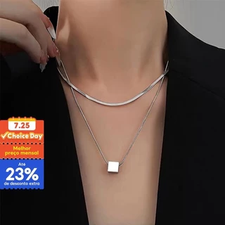 Moda Simples Colar De Aço Titânio De Camada Dupla Para Homens Geométrico Versátil Mulheres Pingente De Cubo Sem Desbotamento