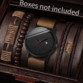 Relógio Homem Calendário Homem Relógio Cinto Casual Relógio Quartzo + Pulseira de Couro