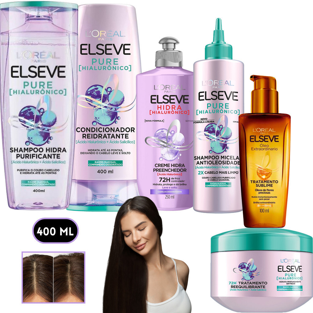 Kit Elseve Pure Hialurônico Shampoo Micelar Antioleosidade Loreal Paris ...