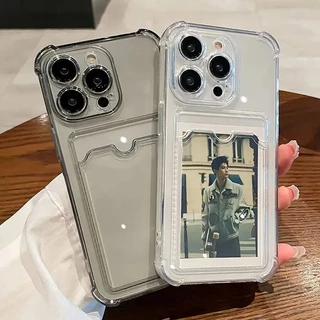 Capa De Telefone Para iPhone 16 11 12 13 14 15 Pro Max Mini X XR XS 7 8 Plus SE2 2020 Transparente Slot Cartão Saco Carteira Titular À Prova De Choque
