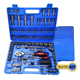 Kit Ferramentas 94 Peças Soquetes Catraca 1/2 1/4 Aço Crv Completo Automotivo