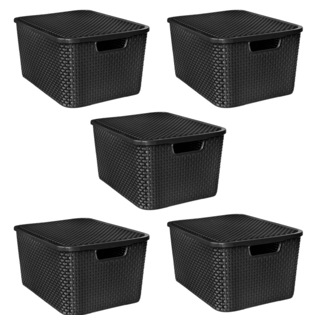 Cesto Caixa Organizadora Rattan 7 Litros Preto Multiuso Armário Organização