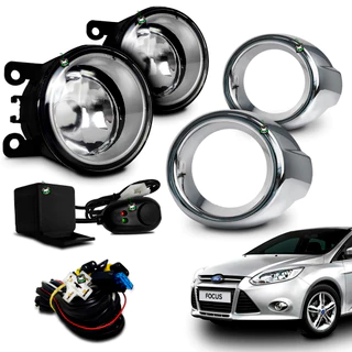 Kit Farol Auxiliar Milha Focus 2014 2015 Moldura Cromada Botao Colante