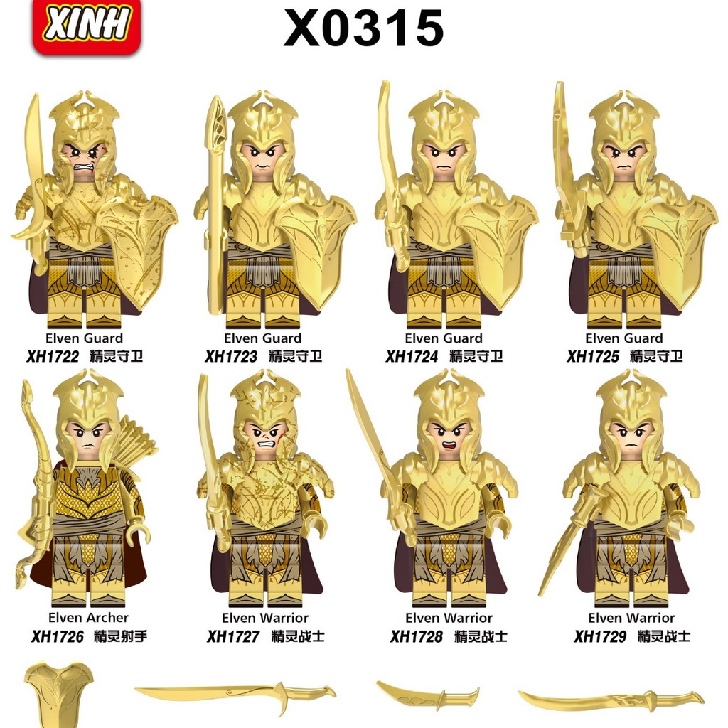 Original Soccerwe Bloco de construção feito à mão Toy X0315 Medieval Magic Ring Series Elf Guard Warrior Sagittarius Minifig Bloco de construção montado à mão