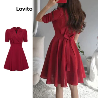 Lovito Vestido elegante liso com laço nas costas para mulheres L100MD314