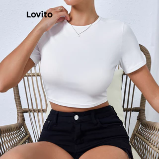 Lovito Camiseta básica lisa casual para mulheres LBL16491