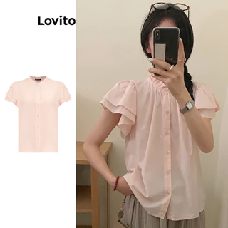 Lovito Blusa básica casual com botões simples e camada dupla para mulheres L100MD260